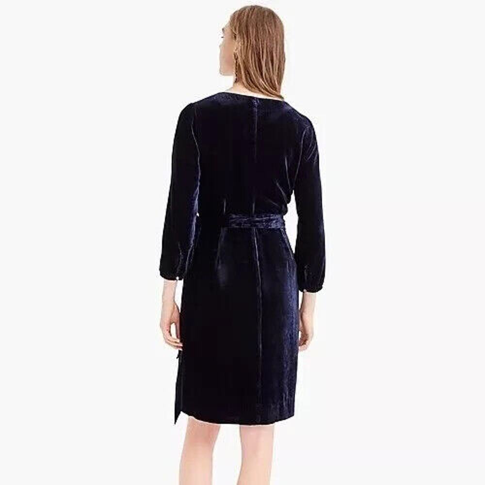 NWT J. Crew Velvet Wrap Dress Long Sleeve Drapy Navy Blue K0145 Women's Size 0 - Picture 6 of 16